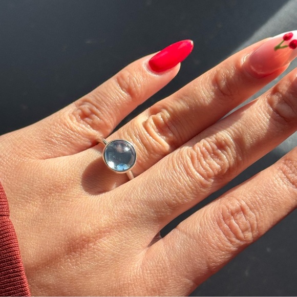 Pandora Aqua Blue Poetic Droplet Ring Size 5 - Picture 4 of 9
